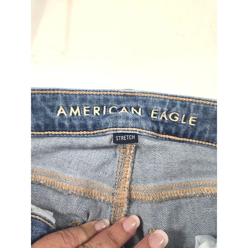 American Eagle Jeans Womens Sz 4T 30 Blue Super High Rise Baggy Wide Leg Stretch